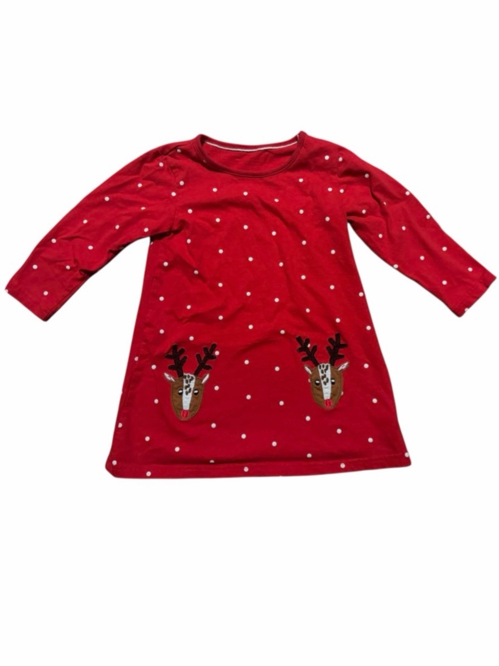 Girls' Red Reindeer Dot Long-Sleeve Dress